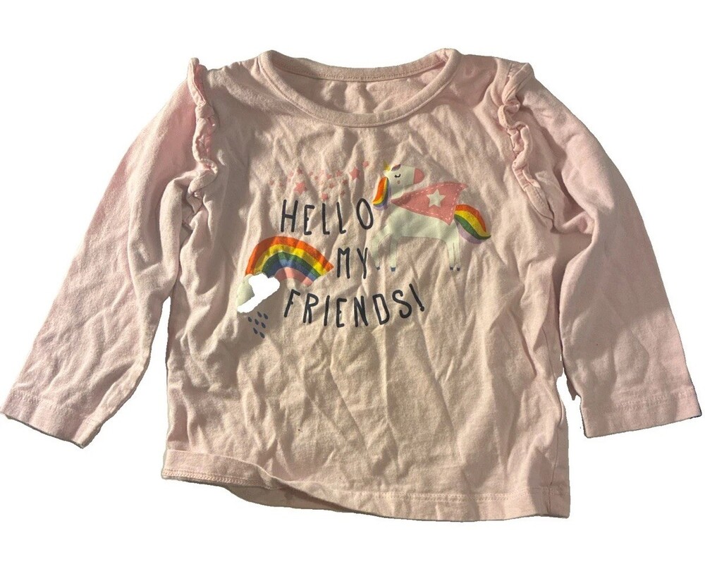 kids' light pink ruffle-shoulder unicorn graphic long-sleeve tee